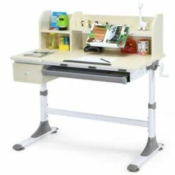Costway Adjustable Height Kids Study Desk Drafting Table w/Bookshelf&Hutch PinkBlueGrey -Outlet Desks Store unnamed file 2230