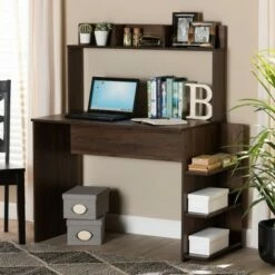 Garnet Wood Desk with Shelves Walnut/Brown - Baxton Studio -Outlet Desks Store unnamed file 2235