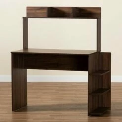 Garnet Wood Desk with Shelves Walnut/Brown - Baxton Studio -Outlet Desks Store unnamed file 2236