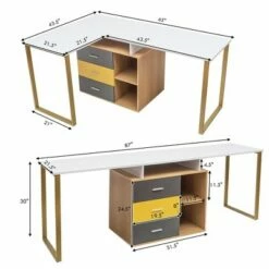 Costway 87'' Two Person Computer Desk Adjustable L-Shaped Office Desk w/Shelves & Drawers -Outlet Desks Store unnamed file 2268
