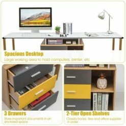 Costway 87'' Two Person Computer Desk Adjustable L-Shaped Office Desk w/Shelves & Drawers -Outlet Desks Store unnamed file 2270