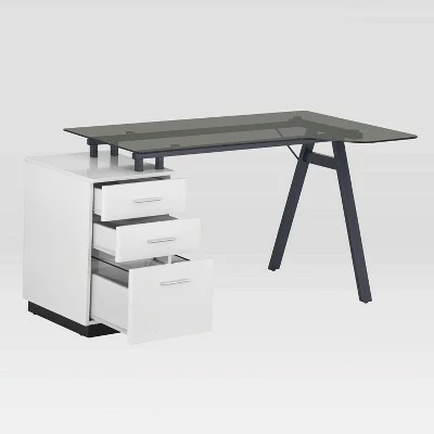 Modern Home Office Computer Desk with Smoke Tempered Glass Top & Storage White - Techni Mobili 4 Modern Home Office Computer Desk with Smoke Tempered Glass Top & Storage White - Techni Mobili - Image 2