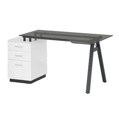 Modern Home Office Computer Desk with Smoke Tempered Glass Top & Storage White - Techni Mobili 9 Modern Home Office Computer Desk with Smoke Tempered Glass Top & Storage White - Techni Mobili - Image 7