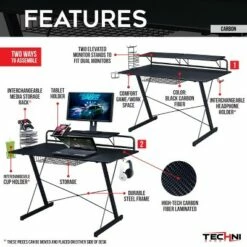 Techni Mobili Multi Functional Carbon Gaming Desk Black - Techni Sport -Outlet Desks Store unnamed file 2337