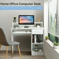 Costway Computer Desk Writing Table Study Workstation Home Office w/Drawer White -Outlet Desks Store unnamed file 2453