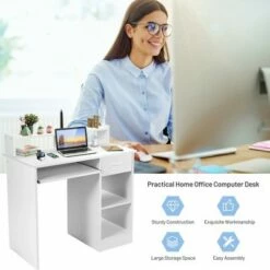 Costway Computer Desk Writing Table Study Workstation Home Office w/Drawer White -Outlet Desks Store unnamed file 2454
