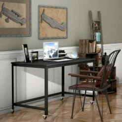 Costway Rolling Computer Desk Wood Top Metal Frame Laptop Table Study Workstation Black -Outlet Desks Store unnamed file 2472