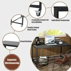 Costway Rolling Computer Desk Wood Top Metal Frame Laptop Table Study Workstation Black -Outlet Desks Store unnamed file 2473