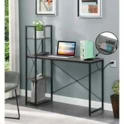 Designs2Go Office Workstation with Charging Station and Shelves - Breighton Home Charcoal Gray/black