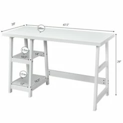 Costway Trestle Computer Desk Home Office Workstation w/Removable Shelves Vintage BlueWhite