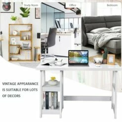 Costway Trestle Computer Desk Home Office Workstation w/Removable Shelves Vintage BlueWhite -Outlet Desks Store unnamed file 2501