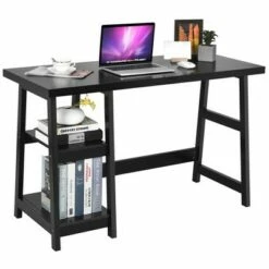 Costway Trestle Computer Desk Home Office Workstation w/Removable Shelves Vintage BlueWhite -Outlet Desks Store unnamed file 2508