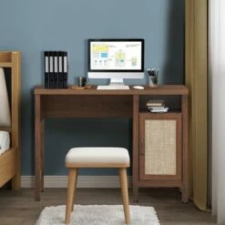 Costway Rustic Computer Desk Writing Table Study Workstation w/ Storage Cabinet Dark OakWalnut -Outlet Desks Store unnamed file 2511
