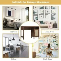 Costway Rustic Computer Desk Writing Table Study Workstation w/ Storage Cabinet Dark OakWalnut -Outlet Desks Store unnamed file 2512