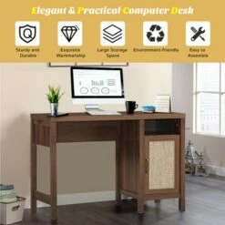 Costway Rustic Computer Desk Writing Table Study Workstation w/ Storage Cabinet Dark OakWalnut -Outlet Desks Store unnamed file 2513