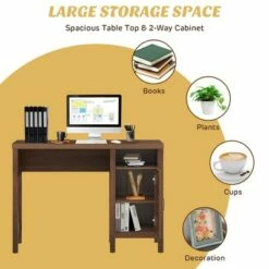 Costway Rustic Computer Desk Writing Table Study Workstation w/ Storage Cabinet Dark OakWalnut -Outlet Desks Store unnamed file 2514