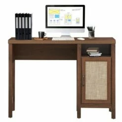 Costway Rustic Computer Desk Writing Table Study Workstation w/ Storage Cabinet Dark OakWalnut -Outlet Desks Store unnamed file 2516