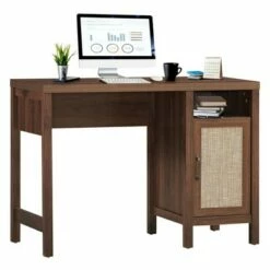 Costway Rustic Computer Desk Writing Table Study Workstation w/ Storage Cabinet Dark OakWalnut -Outlet Desks Store unnamed file 2518