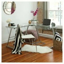 Glass L Shaped Computer Desk with Keyboard Tray - Saracina Home Smoke