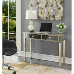 Gold Coast Mirrored Desk - Breighton Home Silver/silver Faux Croc/mirror