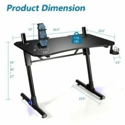 Costway Gaming Computer Desk Height Adjustable w/ LED Light & Gaming Handle Rack