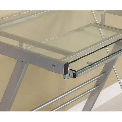 Glass L Shaped Computer Desk with Keyboard Tray - Saracina Home Smoke 7 Glass L Shaped Computer Desk with Keyboard Tray - Saracina Home Smoke - Image 5