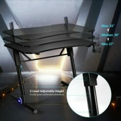 Costway Gaming Computer Desk Height Adjustable w/ LED Light & Gaming Handle Rack -Outlet Desks Store unnamed file 2561