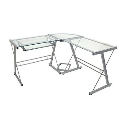 Glass L Shaped Computer Desk with Keyboard Tray - Saracina Home Smoke 8 Glass L Shaped Computer Desk with Keyboard Tray - Saracina Home Smoke - Image 6