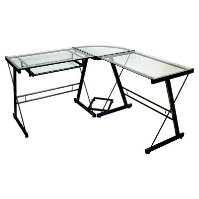 Glass L Shaped Computer Desk with Keyboard Tray - Saracina Home Smoke 9 Glass L Shaped Computer Desk with Keyboard Tray - Saracina Home Smoke - Image 7