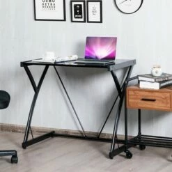 Costway Glass Top Computer Desk Laptop Writing Study Workstation Z-Shaped Metal Frame -Outlet Desks Store unnamed file 2695