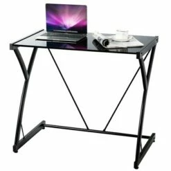 Costway Glass Top Computer Desk Laptop Writing Study Workstation Z-Shaped Metal Frame -Outlet Desks Store unnamed file 2701