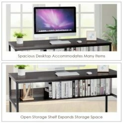 Costway 55'' Industrial Computer Desk w/ Storage Shelf Adjustable Foot Pads Home Office