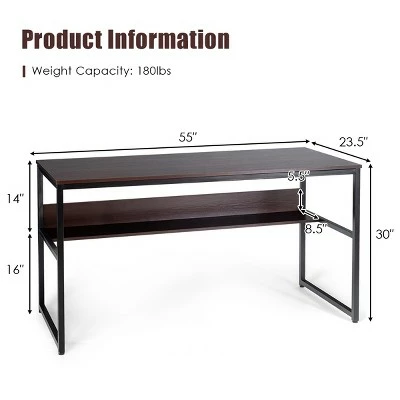 Costway 55'' Industrial Computer Desk w/ Storage Shelf Adjustable Foot Pads Home Office 10 Costway 55'' Industrial Computer Desk w/ Storage Shelf Adjustable Foot Pads Home Office - Image 8