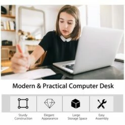 Costway Computer Desk PC Laptop Study Table Bookcase Workstation Shelves&Keyboard Tray -Outlet Desks Store unnamed file 2798