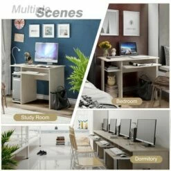 Costway Computer Desk Writing Study Table w/ Keyboard Tray & Open Shelves WhiteOak -Outlet Desks Store unnamed file 2811