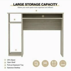 Costway Computer Desk Writing Study Table w/ Keyboard Tray & Open Shelves WhiteOak -Outlet Desks Store unnamed file 2812