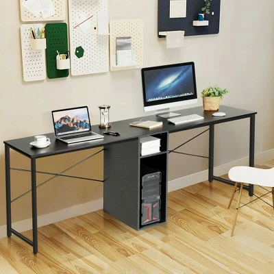 Costway 2 Person Computer Desk Double Workstation Office Desk w/ Storage Rustic Brown Black/Brown 4 Costway 2 Person Computer Desk Double Workstation Office Desk w/ Storage Rustic Brown Black/Brown - Image 2