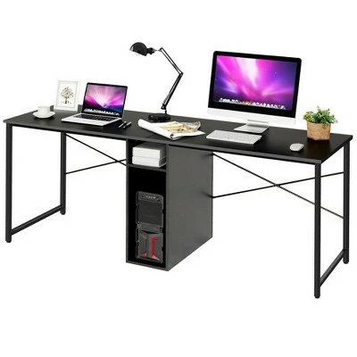 Costway 2 Person Computer Desk Double Workstation Office Desk w/ Storage Rustic Brown Black/Brown 7 Costway 2 Person Computer Desk Double Workstation Office Desk w/ Storage Rustic Brown Black/Brown - Image 5