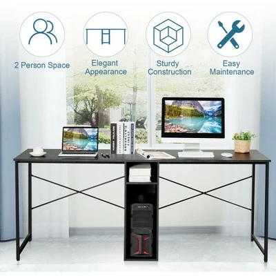 Costway 2 Person Computer Desk Double Workstation Office Desk w/ Storage Rustic Brown Black/Brown 8 Costway 2 Person Computer Desk Double Workstation Office Desk w/ Storage Rustic Brown Black/Brown - Image 6