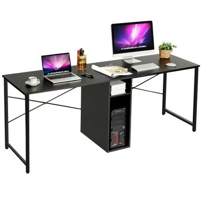 Costway 2 Person Computer Desk Double Workstation Office Desk w/ Storage Rustic Brown Black/Brown 12 Costway 2 Person Computer Desk Double Workstation Office Desk w/ Storage Rustic Brown Black/Brown - Image 10