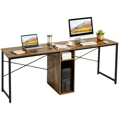 Costway 2 Person Computer Desk Double Workstation Office Desk w/ Storage Rustic Brown Black/Brown 13 Costway 2 Person Computer Desk Double Workstation Office Desk w/ Storage Rustic Brown Black/Brown - Image 11