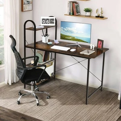 Costway 48'' Reversible Computer Desk Writing Table Workstation w/ Storage Shelf BlackBrown 4 Costway 48'' Reversible Computer Desk Writing Table Workstation w/ Storage Shelf BlackBrown - Image 2