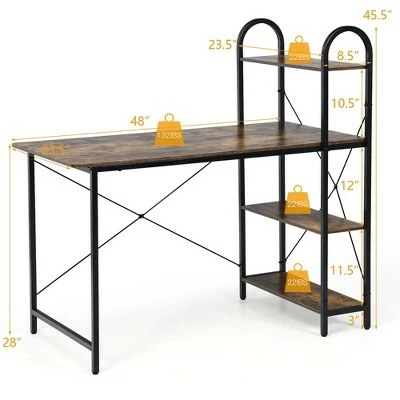 Costway 48'' Reversible Computer Desk Writing Table Workstation w/ Storage Shelf BlackBrown 5 Costway 48'' Reversible Computer Desk Writing Table Workstation w/ Storage Shelf BlackBrown - Image 3