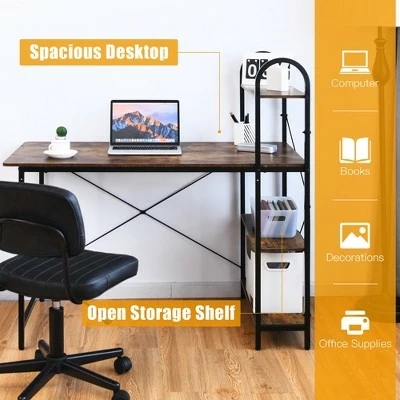 Costway 48'' Reversible Computer Desk Writing Table Workstation w/ Storage Shelf BlackBrown 8 Costway 48'' Reversible Computer Desk Writing Table Workstation w/ Storage Shelf BlackBrown - Image 6