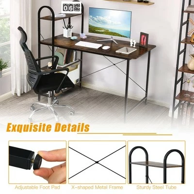 Costway 48'' Reversible Computer Desk Writing Table Workstation w/ Storage Shelf BlackBrown 10 Costway 48'' Reversible Computer Desk Writing Table Workstation w/ Storage Shelf BlackBrown - Image 8