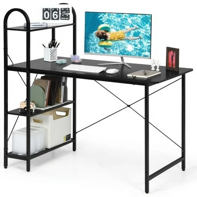 Costway 48'' Reversible Computer Desk Writing Table Workstation w/ Storage Shelf BlackBrown 13 Costway 48'' Reversible Computer Desk Writing Table Workstation w/ Storage Shelf BlackBrown - Image 11