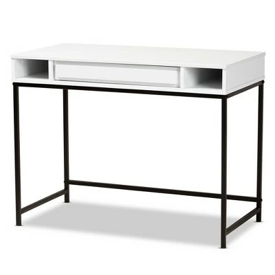 1 Drawer Metal and Cargan Modern Wood Desk - Baxton Studio White/black 11 1 Drawer Metal and Cargan Modern Wood Desk - Baxton Studio White/black - Image 9