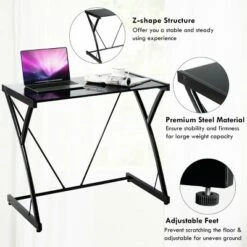 Costway Glass Top Computer Desk Laptop Writing Study Workstation Z-Shaped Metal Frame -Outlet Desks Store unnamed file 2881