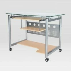 Rolling Computer Desk Glass/Silver - Techni Mobili -Outlet Desks Store unnamed file 2985