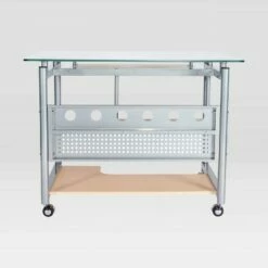 Rolling Computer Desk Glass/Silver - Techni Mobili -Outlet Desks Store unnamed file 2987